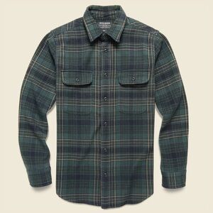 Men’s XXL FILSON Vintage Heavyweight Flannel Work Shirt Olive Navy Blue Plaid